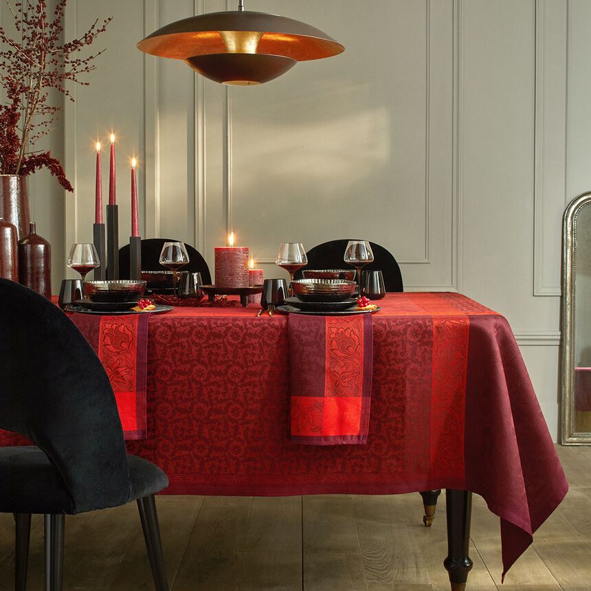 Tischdecke Ottomane Burgundy 175x175 leinen, , hi-res image number 0