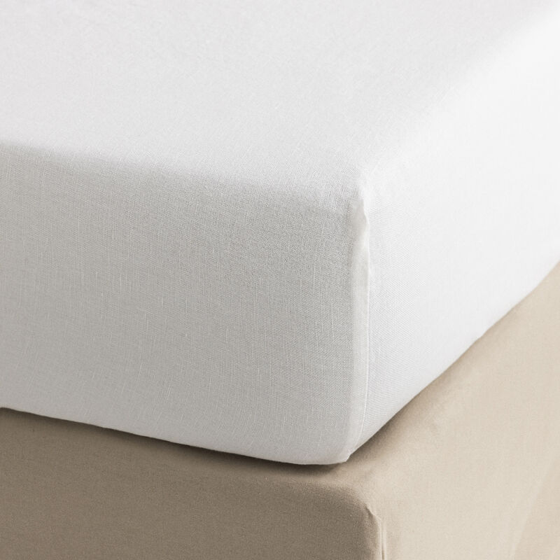 Spannbettlaken Nuances Blanc 90X200X35 50% Baumwolle - 50% Leinen, , hi-res