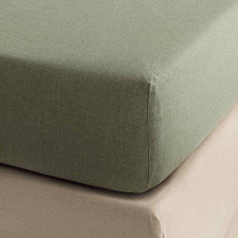 Spannbettlaken Nuances Réséda 90X200X35 50% Baumwolle - 50% Leinen, , hi-res image number 0