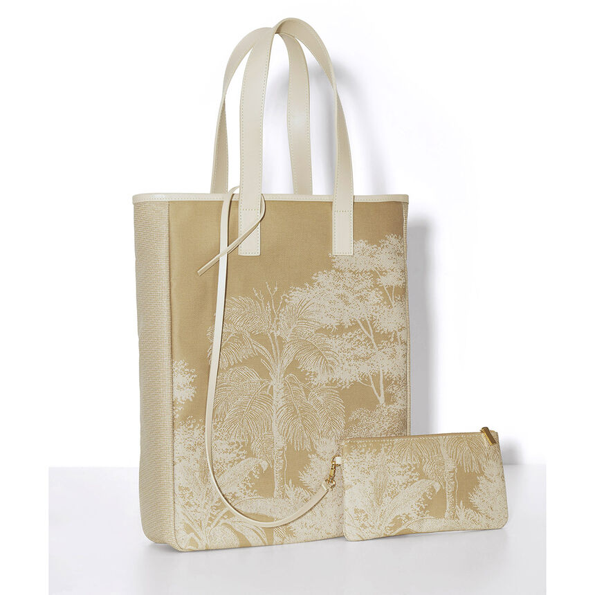 Handgetragene Tragetasche Paysage Brun  100 % baumwolle, Acrylbeschichtung. Bes&auml;tze: Rindsleder, , hi-res image number 1